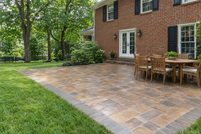 Paver patio with full sand joints after paver cleaning and sealing